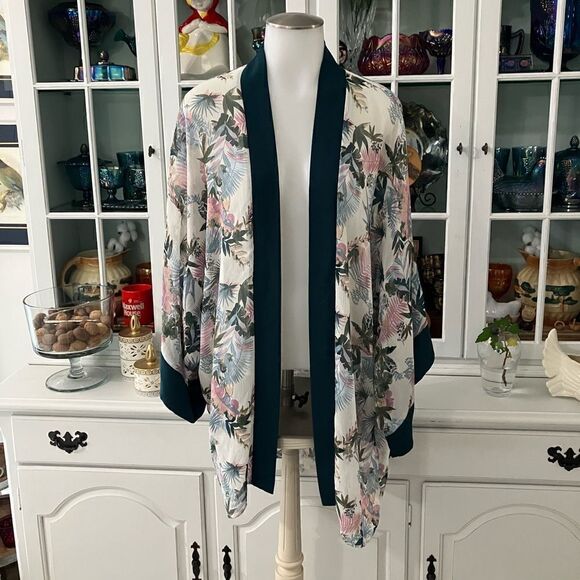 Xhilaration Coverup Kimono Tropical Print Sz M/L - Picture 1 of 11